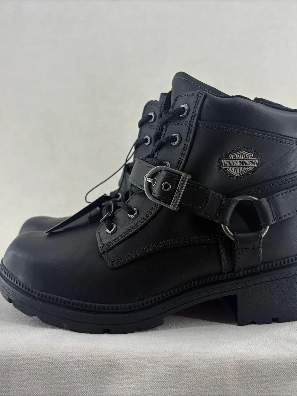 Harley-Davidson Black Lace-Up Leather Buckle Boots